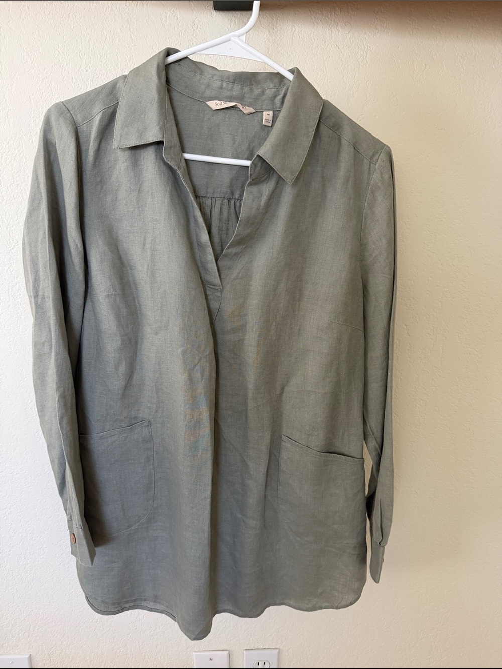 Soft Surroundings Sage Green Lightweight Linen Shirt Jacket